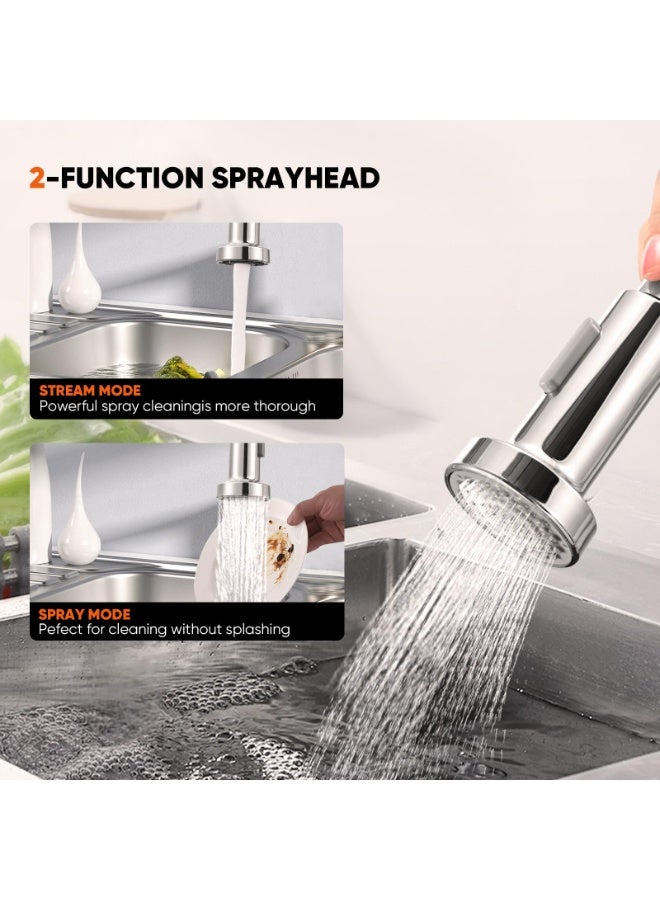 LODROC Spring Kitchen Sink Faucet, extendable 360° rotatable sink fitting, single handle, brushed nickel, Pull Out Sprayer, Modern Stainless Steel Sink Taps for Camper Laundry Utility Rv Wet Bar - Image 2